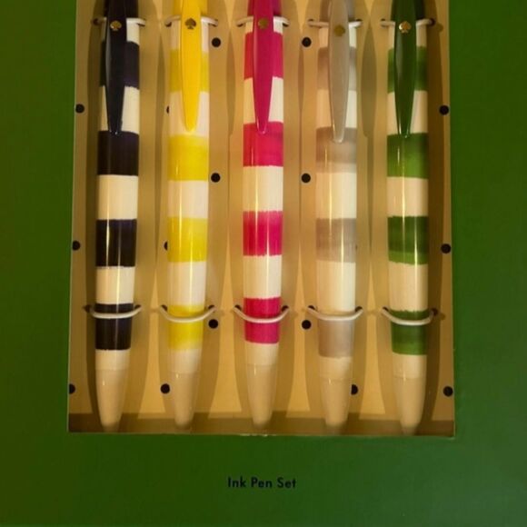 Kate Spade New York Black Ink Plastic Click Pens, Rugby Stripe (Set of 5) - Picture 8 of 10